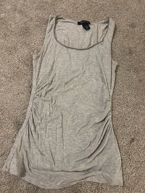 White House Black Market Gray Sleeveless Ruched Tank Top XS Embellished Neckline